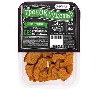 Гренки VIAN ржано-пшеничные со вкусом чеснока, 100 гр., ПЭТ