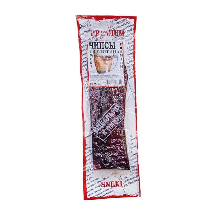 Чипсы мясные Premium Sneki Лонг Идеально к пиву телятина с красным перцем чили 70 гр., пакет