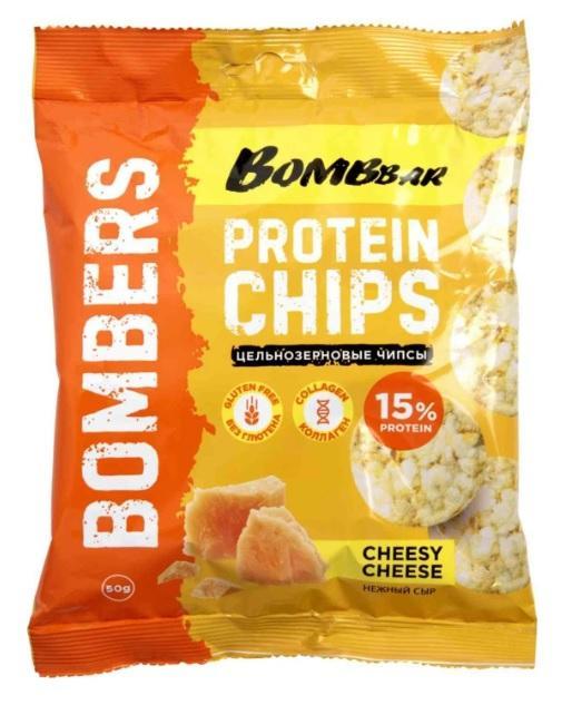 Чипсы Bombers Protein нежный сыр цельнозерновые 50 гр., флоу-пак