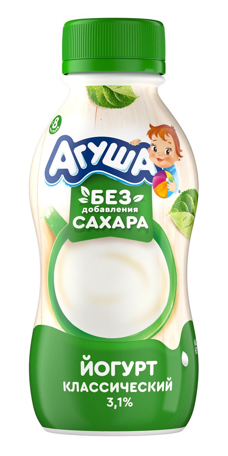Йогурт Агуша питьевой Классический 3,1% с 8 месяцев, 180 гр., ПЭТ