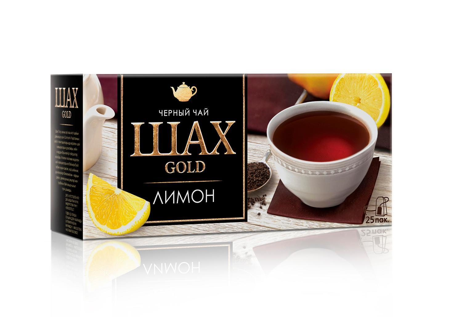 Чай ШАХ Gold Лимон черный, 25 пакетов, 37,5 гр., картон