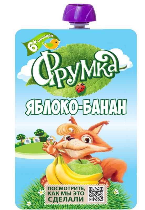 Пюре Фрумка яблок-банан для питания детей с 6 месяцев, 90 гр., флоу-пак
