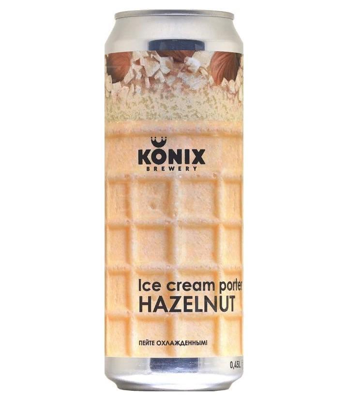 Пивной напиток крафтовый Konix Brewery Ice Cream Porter Hazelnut темное нефильтрованное 7% 450 мл., ж/б