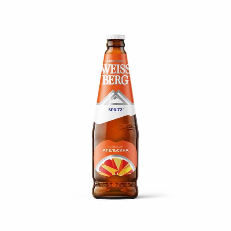 Напиток пивной Weissberg Spritz пшеничный апельсин светлый нефильтрованный пастеризованный 4% 440 мл., стекло