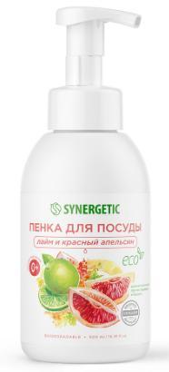 Пенка для мытья детской посуды и игрушек Synergetic Лайм и красный апельсин биоразлагаемая гипоаллергенная 500 мл., ПЭТ