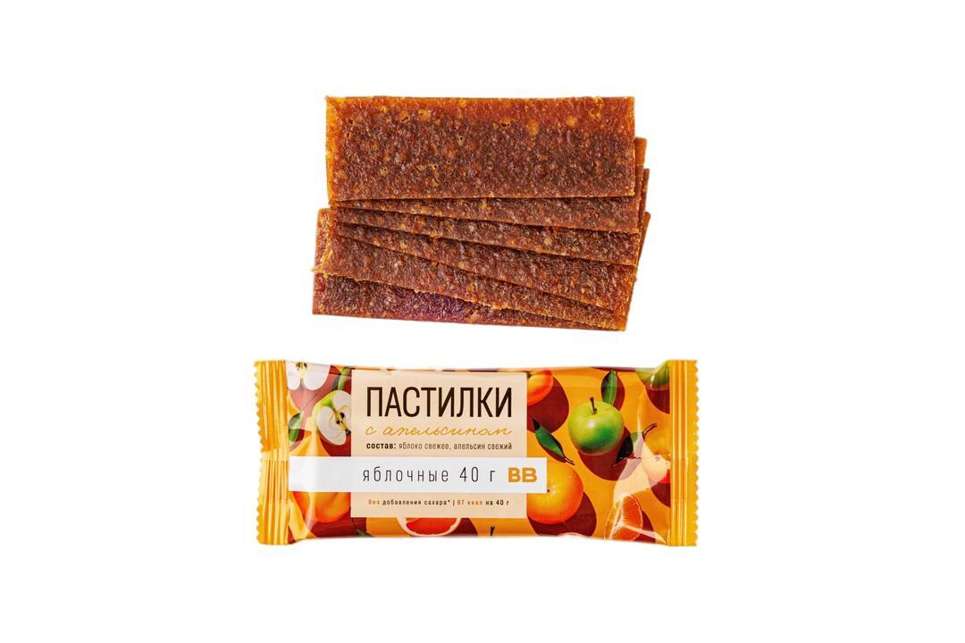 Пастилки Вкусвилл яблочные с апельсином 40 гр., флоу-пак