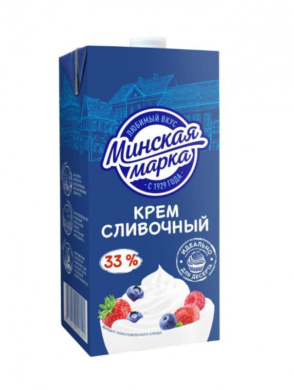 Крем сливочный Минская марка ультрапастеризованный 33% 1 кг., тетра-пак