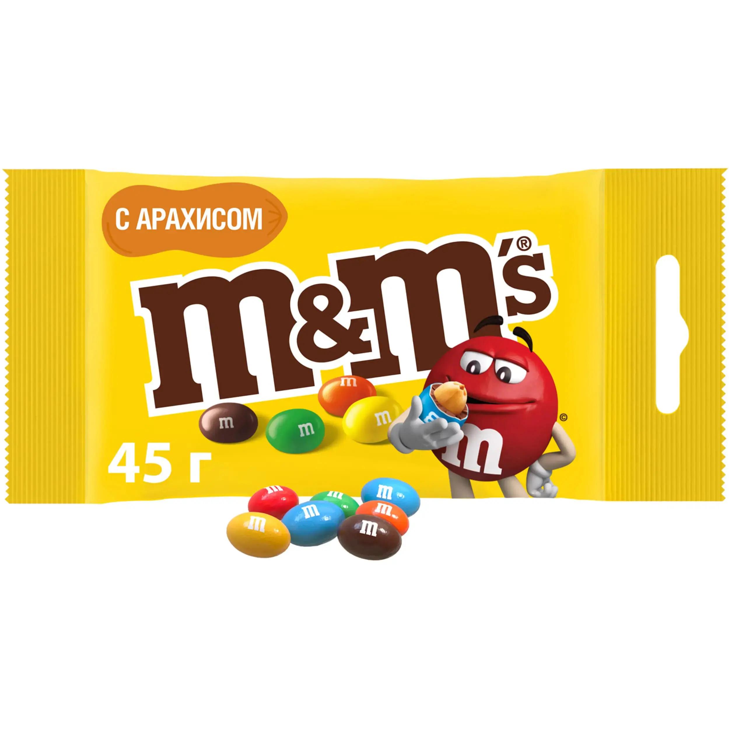 Драже M&M's с арахисом и молочным шоколадом 45 гр., флоу-пак
