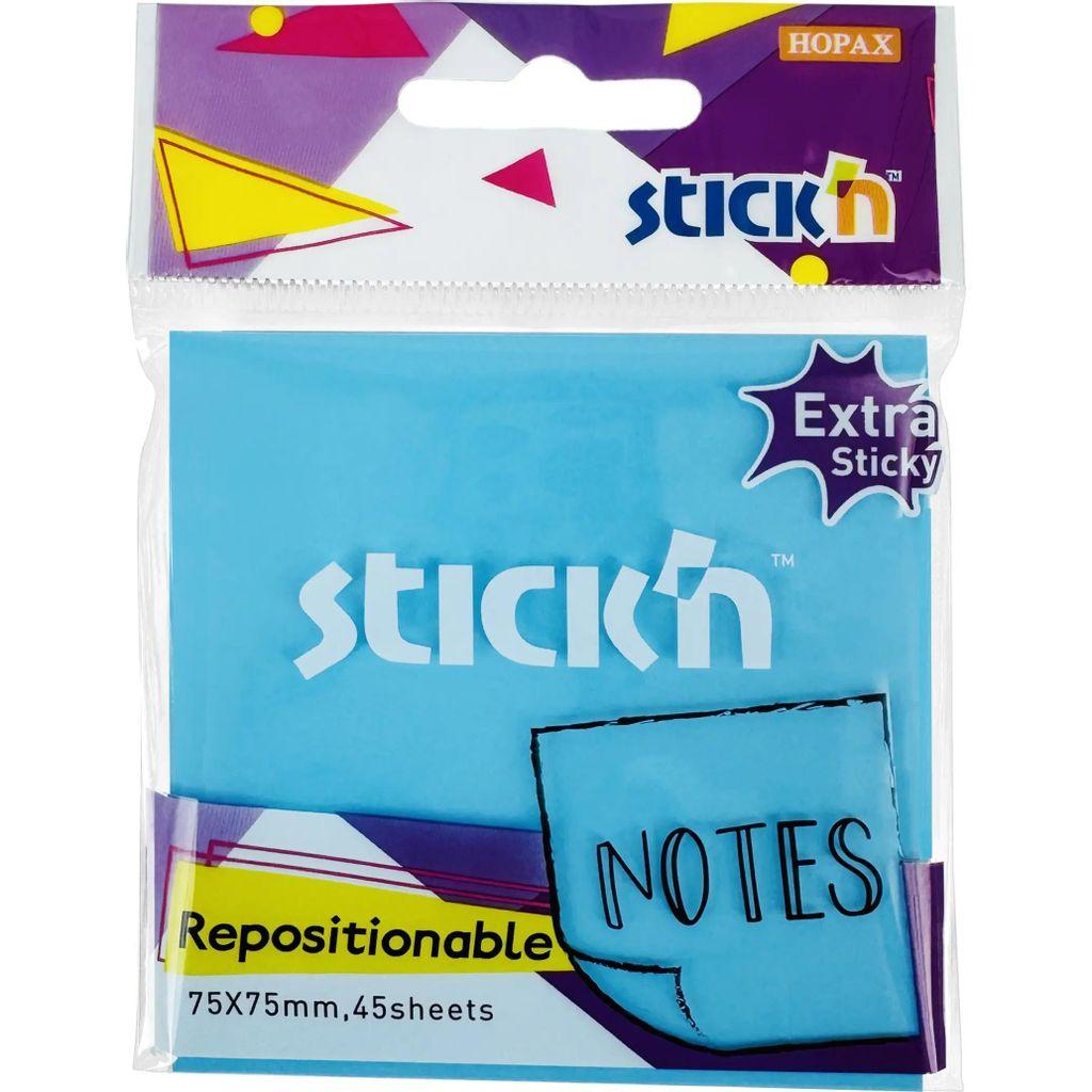 Блок самоклеящийся бумажный Stick'n 27098, 76x76, 45 л, 1 цв, синий неон, усиленный клей