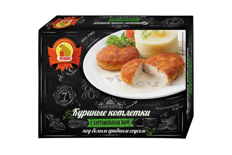 Котлеты Государь куриные с картофельным пюре под белым грибным соусом, 300 гр., картон
