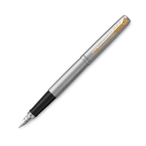 Ручка перьевая, корпус серебристый, позолоченные детали, синяя Parker Jotter Stainless Steel GT