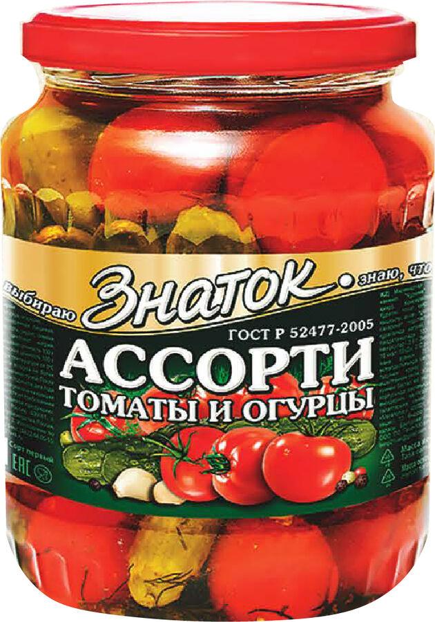 Ассорти Знаток огурцы томаты 680 гр., стекло