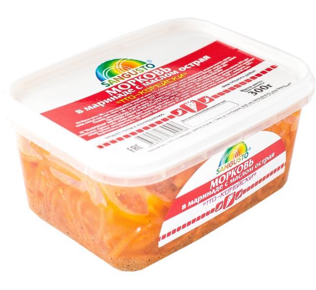 Морковь Sangusto в маринаде с маслом по - корейски острая 300 гр., пластиковый контейнер