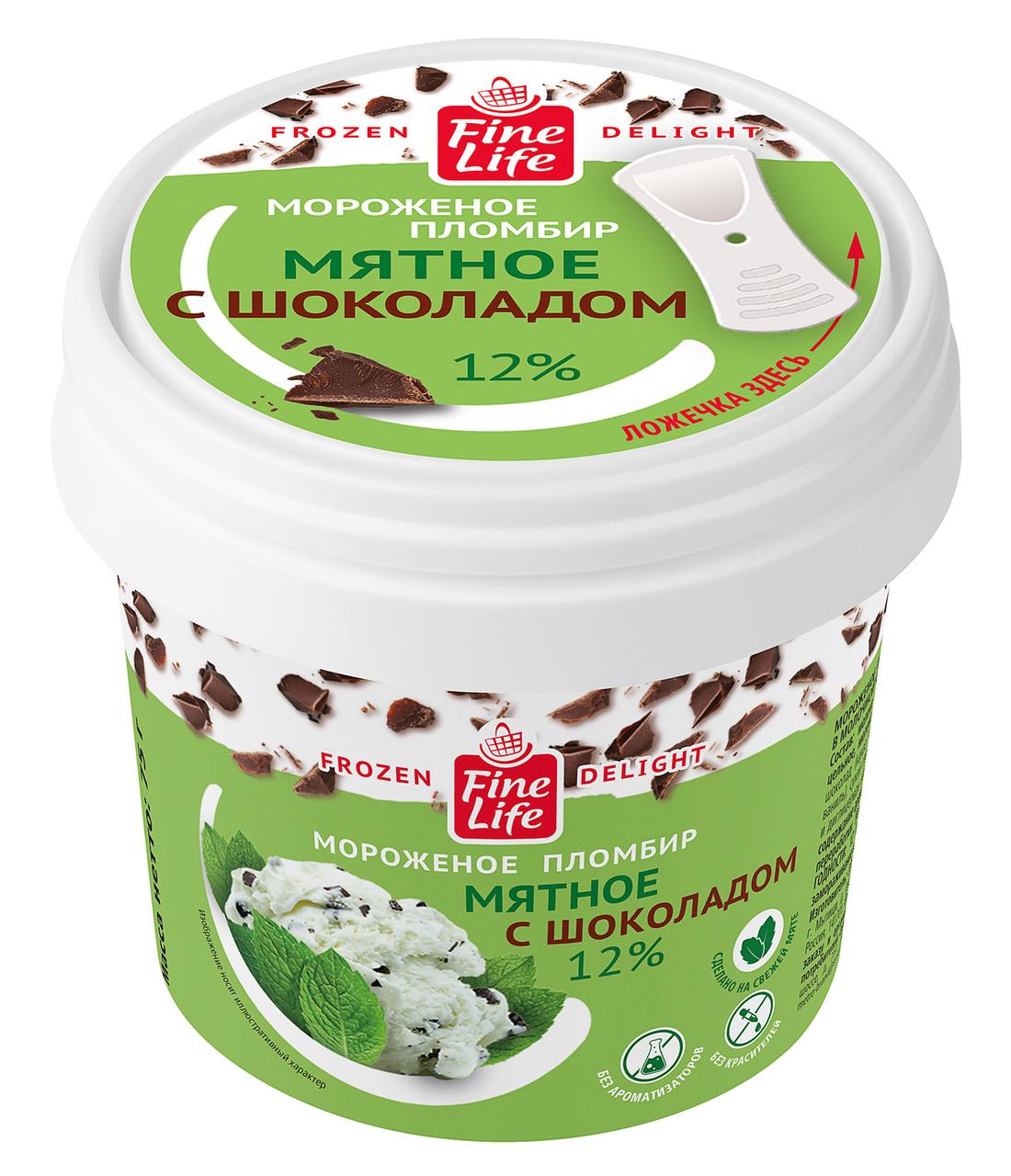 Мороженое Fine Life мятное с шоколадом 75 гр., ПЭТ