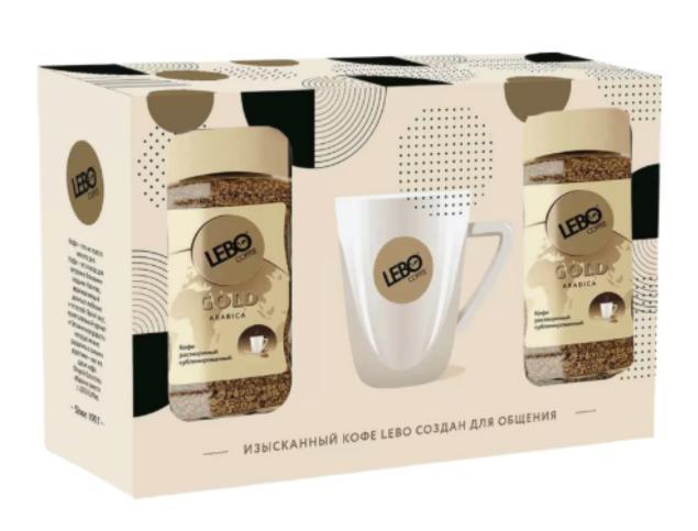 Кофе Lebo Подарочный набор Gold 100 гр. сублимированный 2 банки кружка керамическая 330 мл., картон
