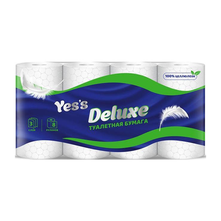 Бумага туалетная Yes's Deluxe 3 слоя 8 штук, флоу-пак