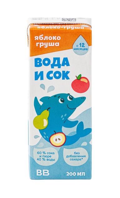 Напиток сокосодержащий ВкусВилл Вода и сок яблоко-груша 200 мл., тетра-пак