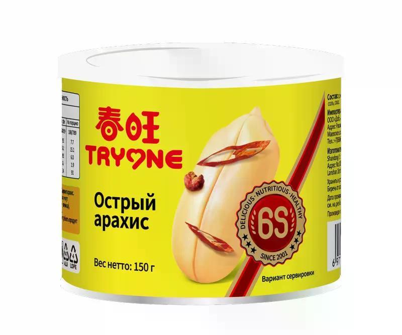 Арахис TRYONE жареный острый 150 гр., ж/б
