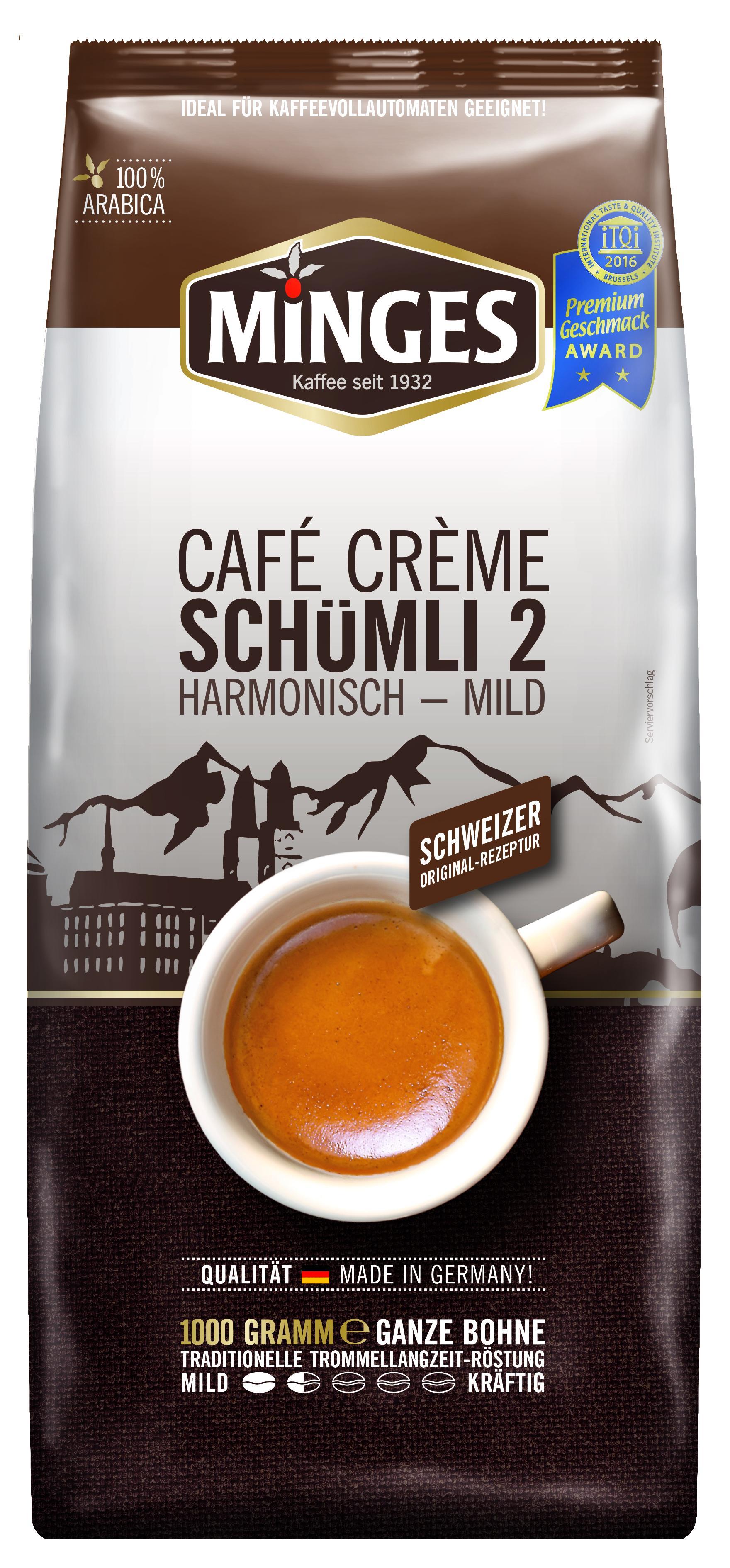 Кофе натуральный жареный в зернах MINGES CAFÉ CRÈME SCHUMLI 2 ,1 кг., флоу-пак