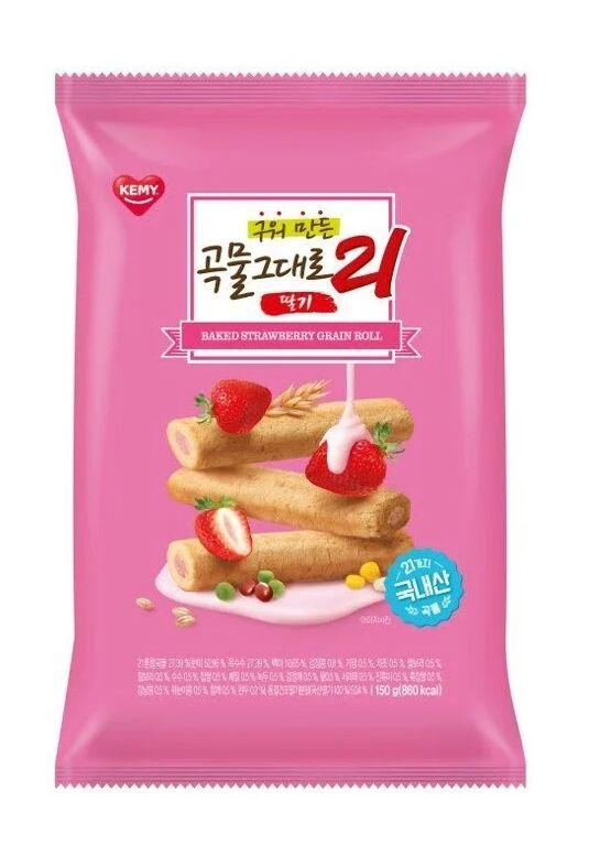Трубочки Kemy Premium Baked Grain Roll 21 злак Клубника 50 гр., флоу-пак