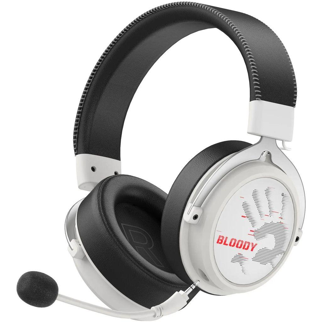 Гарнитура игровая A4TECH Bloody MR590 Sports, для компьютера и игровых консолей, мониторные, Bluetooth/радио/3,5 мм, белый / черный [mr590+ wired/sport white]