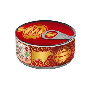Консервы для собак 100% говядина Родные Корма Знатные, 100 гр., жестяная банка