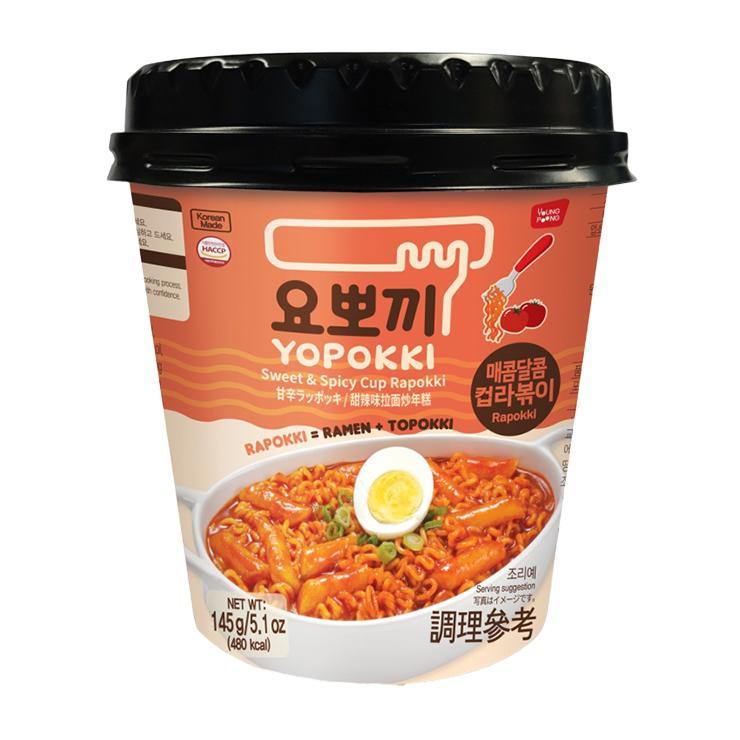 Клецки рисовые Yopokki Sweet & Spicy Rapokki с лапшой рапокки и остро-сладким соусом 145 гр., стакан