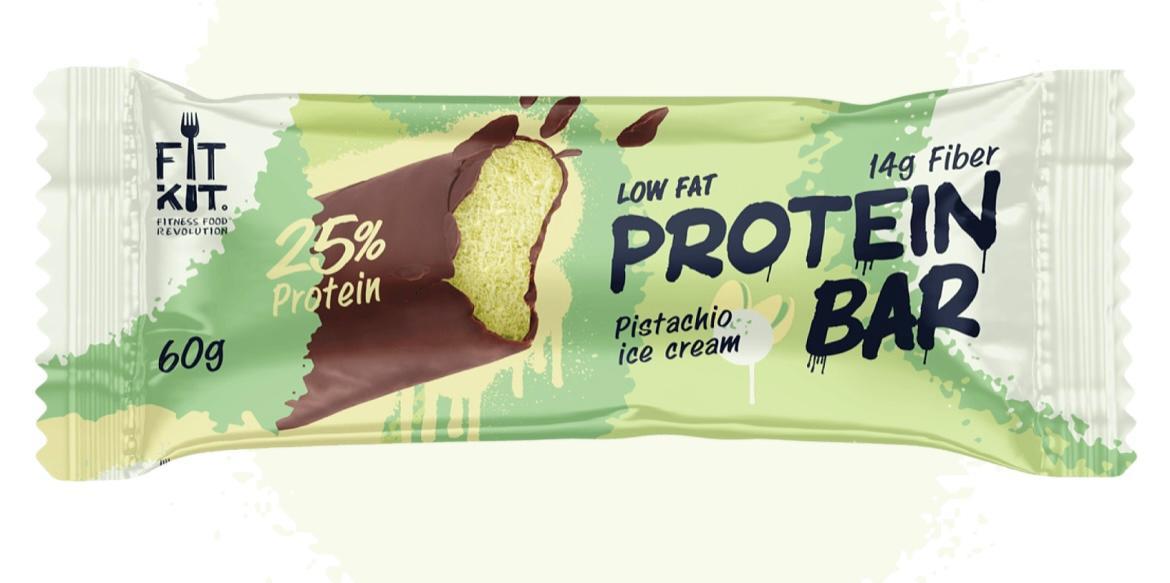 Батончик Fit Kit глазированный Фисташковое мороженое Protein Bar 60 гр., флоу-пак