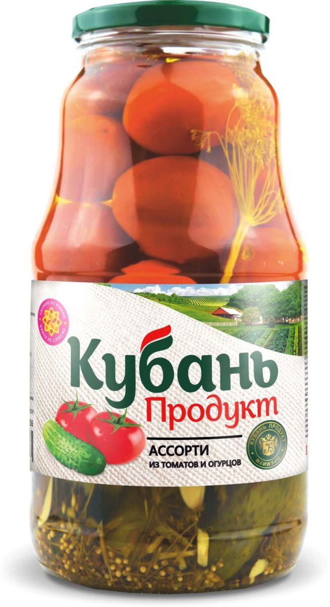 Ассорти Кубань Продукт из томатов и огурцов маринованное 1,8 кг., стекло