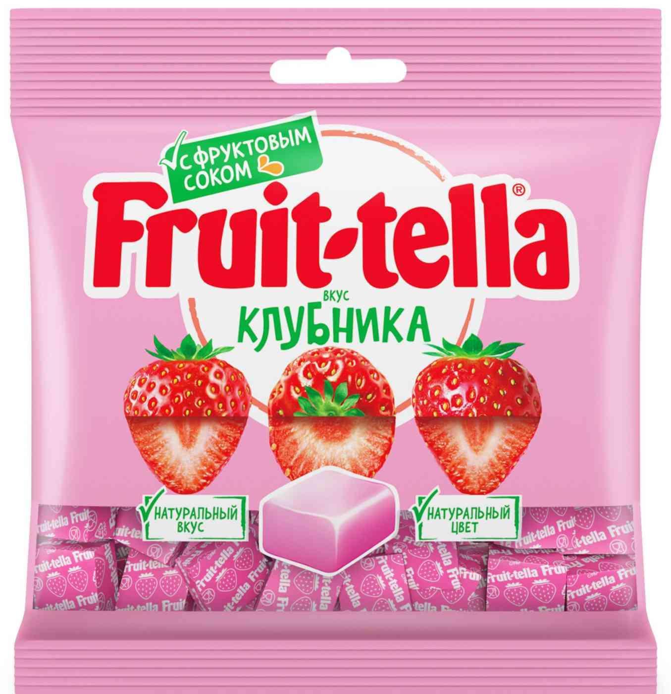 Конфеты жевательные Fruit-tella клубника 70 гр., флоу-пак