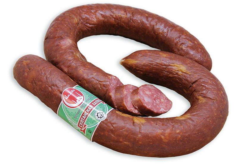Колбаса полукопченая Ихляс мясокомбинат султанская халяль 1 кг., оболочка
