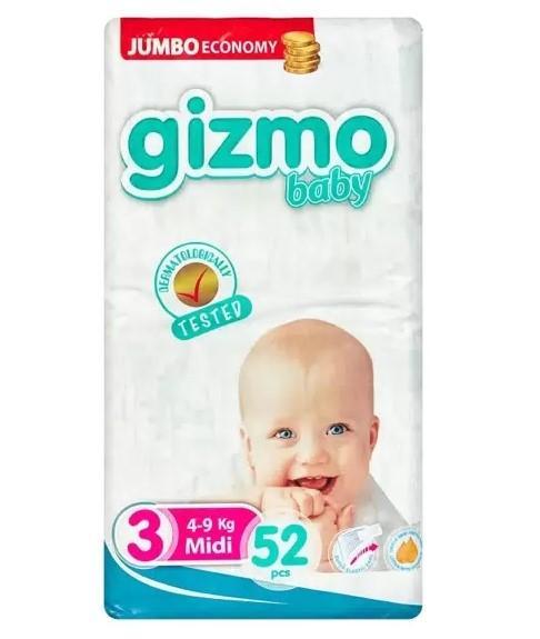 Подгузники Gizmo Midi Jumbo № 3 (4-9 кг.) 52 шт., пакет