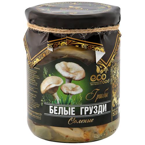 Грибы EcoFood Грузди белые соленые 520 гр., стекло