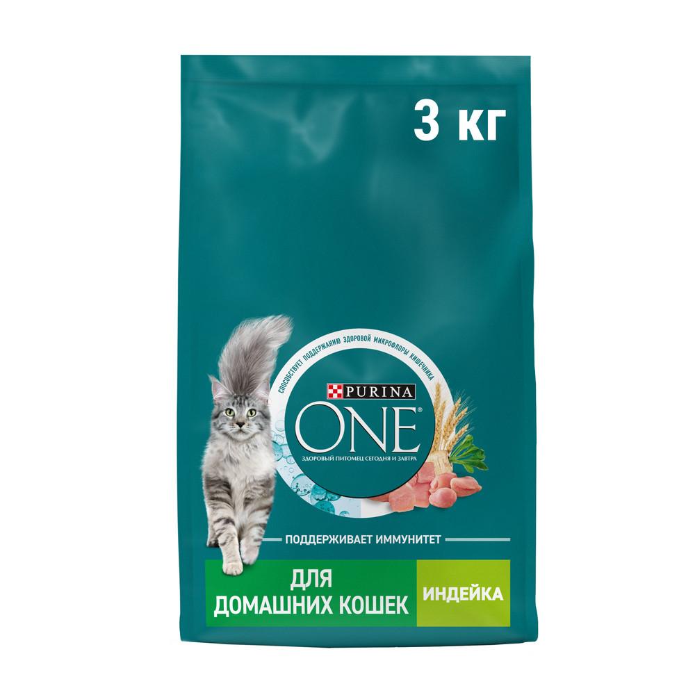 Корм для домашних кошек сухой Purina ONE с индейкой и цельными злаками 3 кг., дой-пак