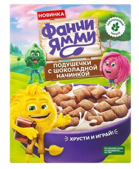 Завтрак сухой Фанни Ямми Подушечки мультизлаковые с шоколадной начинкой 220 гр., картон