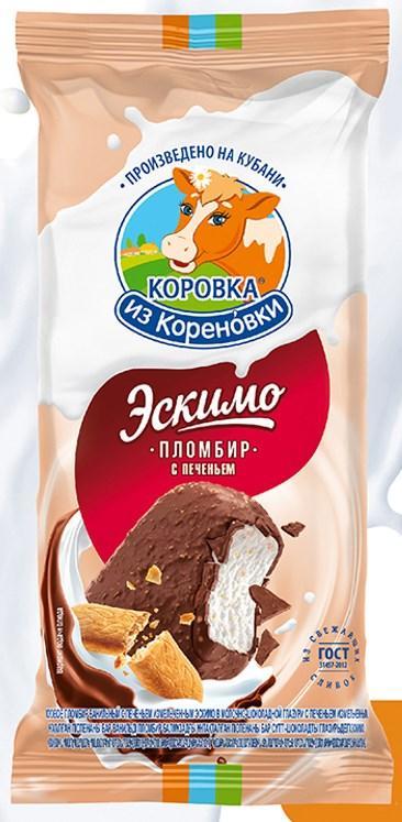 Мороженое эскимо Коровка из Кореновки с печеньем 70 гр., флоу-пак