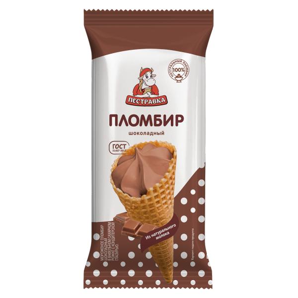 Мороженое Пестравка рожок пломбир шоколадный 110 гр., флоу-пак