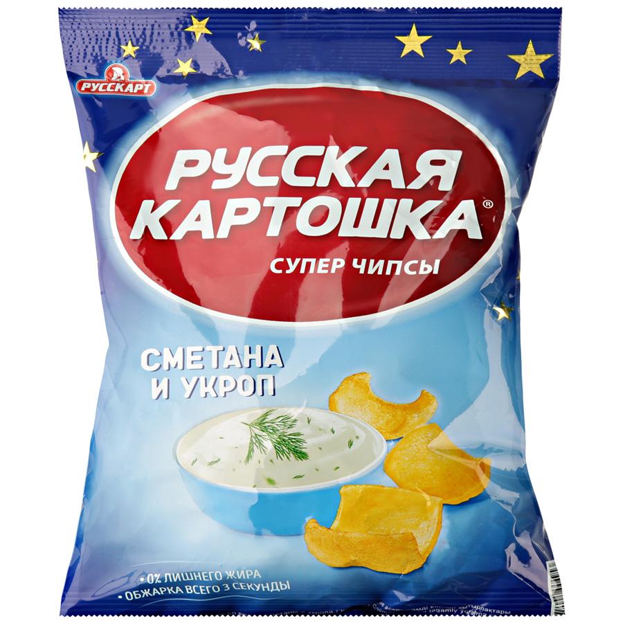 Чипсы Русская картошка картофельные со вкусом сметаны и укропа 95 гр., флоу-пак
