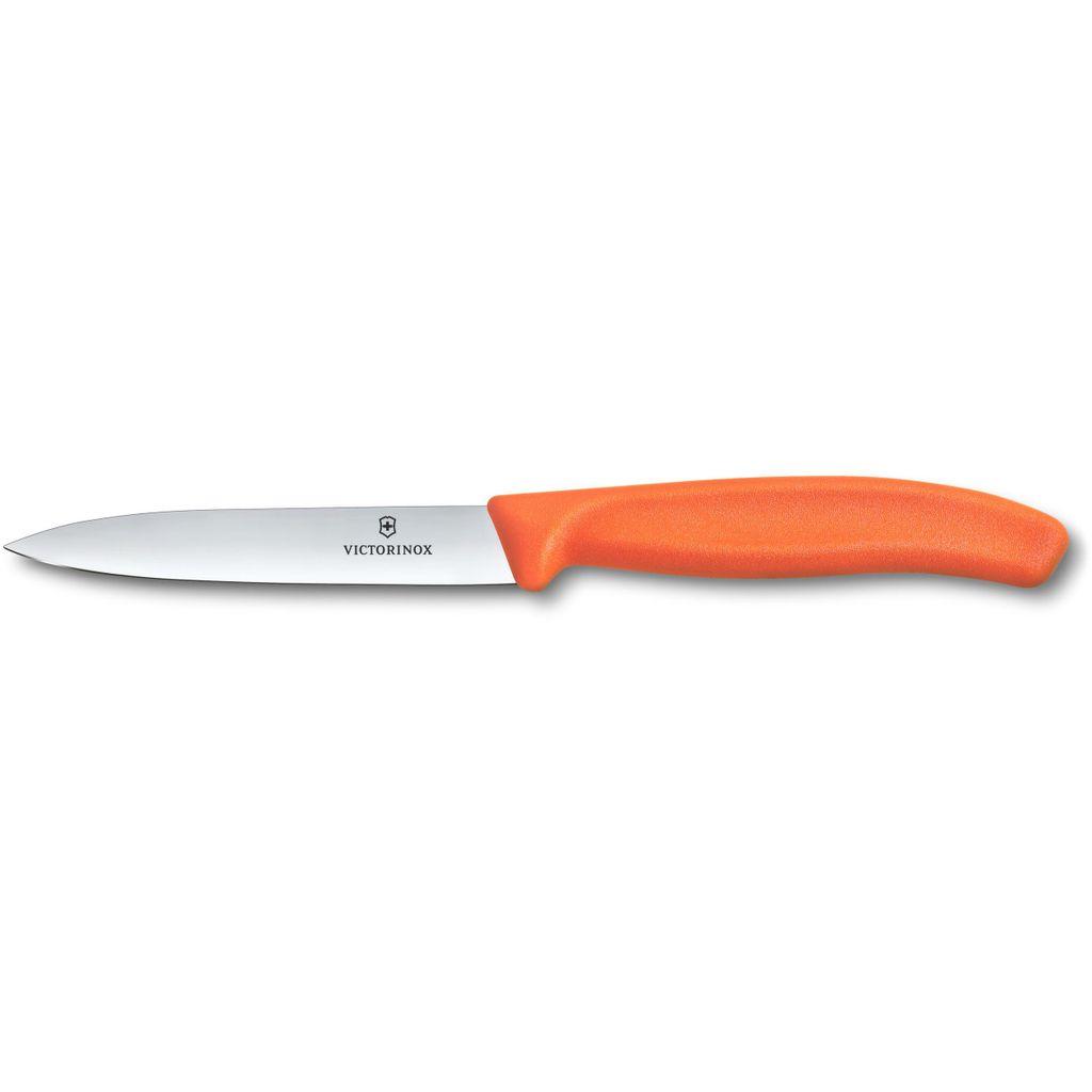 Нож кухонный Victorinox Swiss Classic, универсальный, для чистки овощей и фруктов, 100мм, заточка прямая, стальной, оранжевый [6.7709.c1]