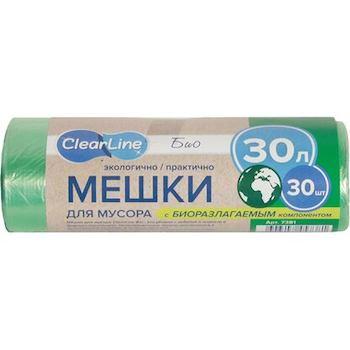 Мешки Clear Line для мусора биоразлагаемые зеленые 30 л., 30 шт., бумага