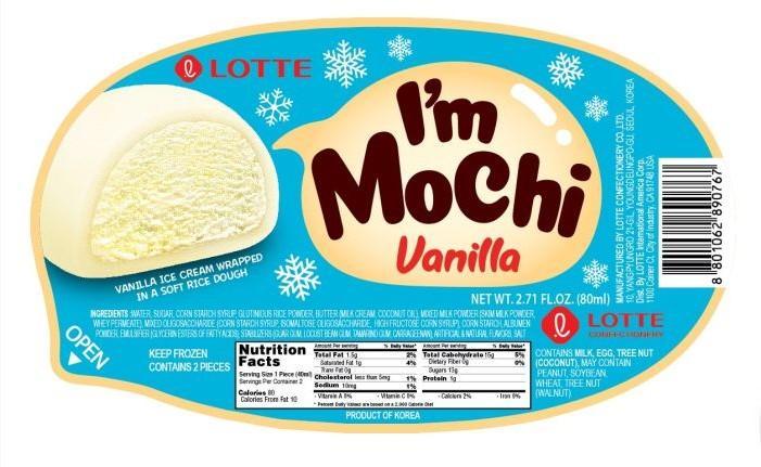 Мороженое пломбир Lotte батончик i'm mochi ванильное 80 гр., ПЭТ