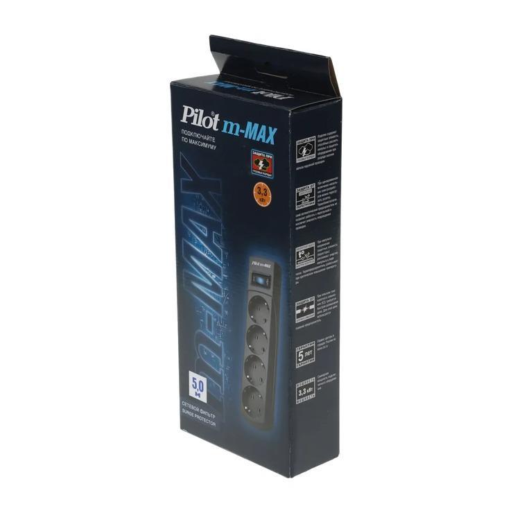 Фильтр PILOT сетевой m-MAX 5м (4 розетки) серый картон
