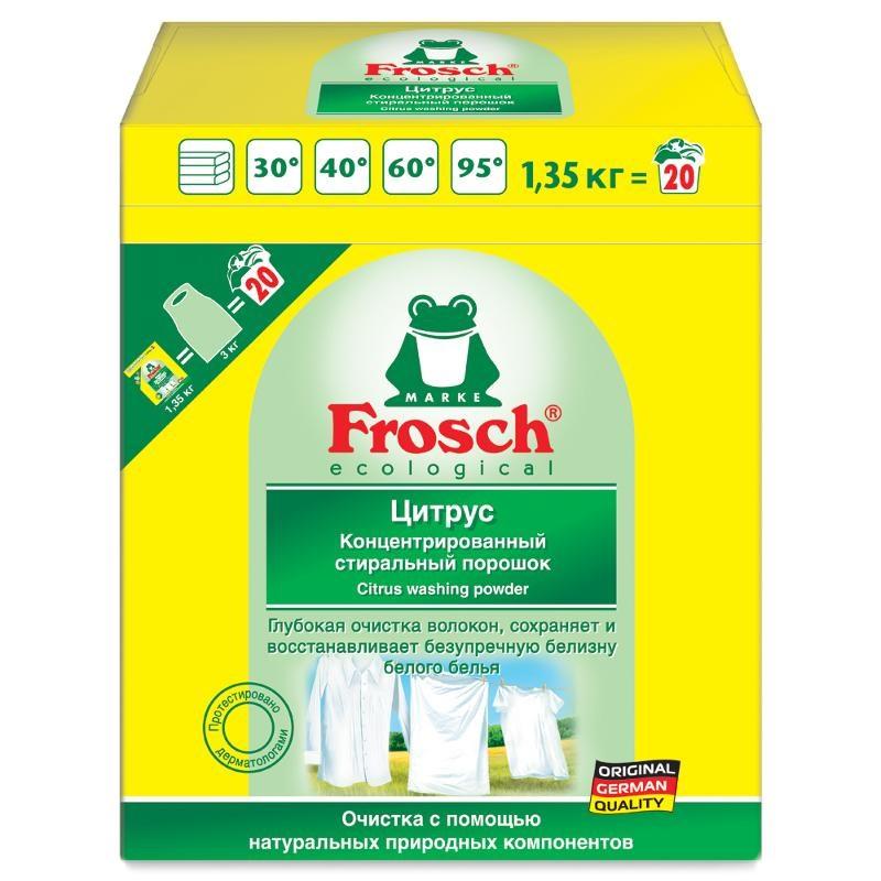 Стиральный порошок с отбеливателем концентрированный универсальный Frosch Citrus, 1,35 кг., картон