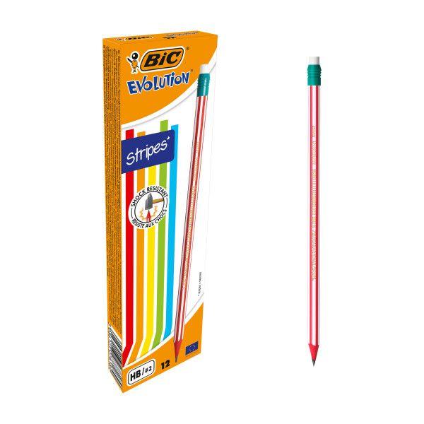 Карандаш BIC Evolution Stripes ЧГ с ластиком 3 шт., блистер