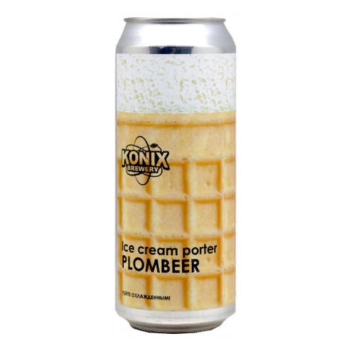 Пивной напиток крафтовый Konix Brewery Ice Cream Porter Plombeer нефильтрованный пастеризованный 7 % 450 мл., ж/б