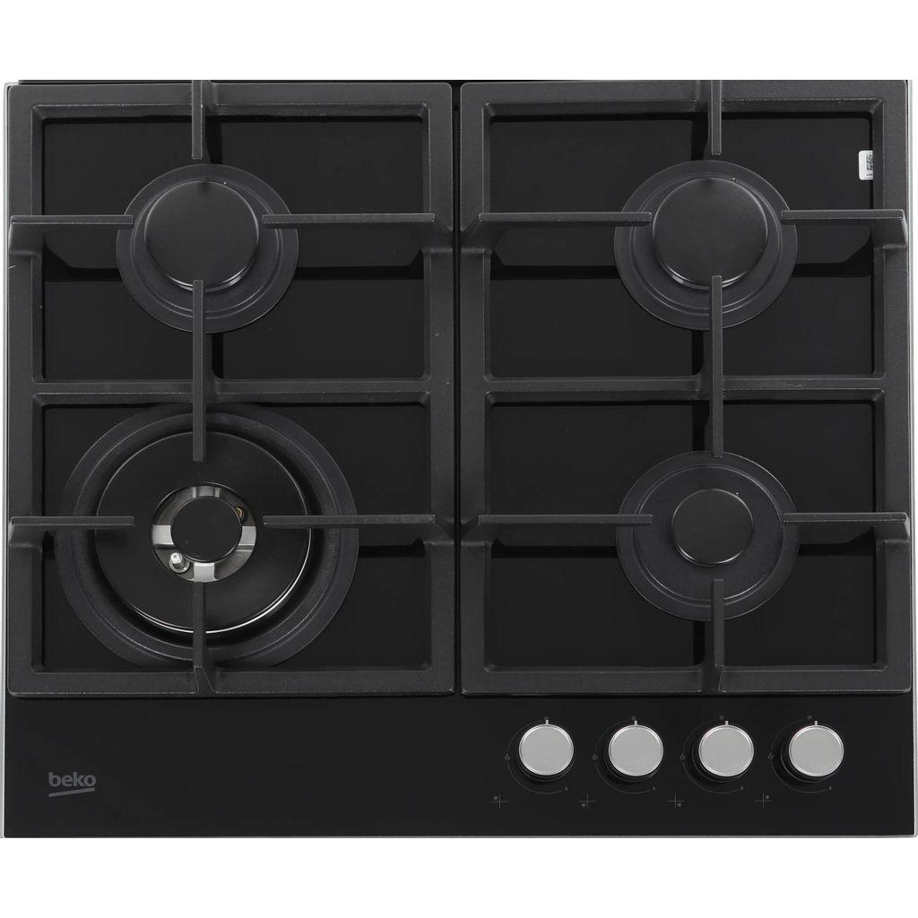 Газовая варочная панель Beko HILW 64225 S, 4 конфорки, закаленное стекло, черный