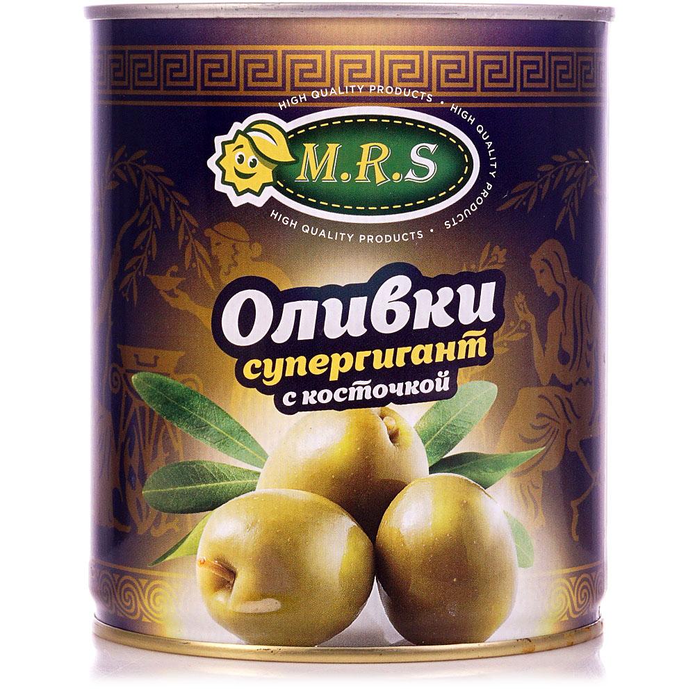 Оливки супергигант с/к, M.R.S, 850 гр., жестяная банка