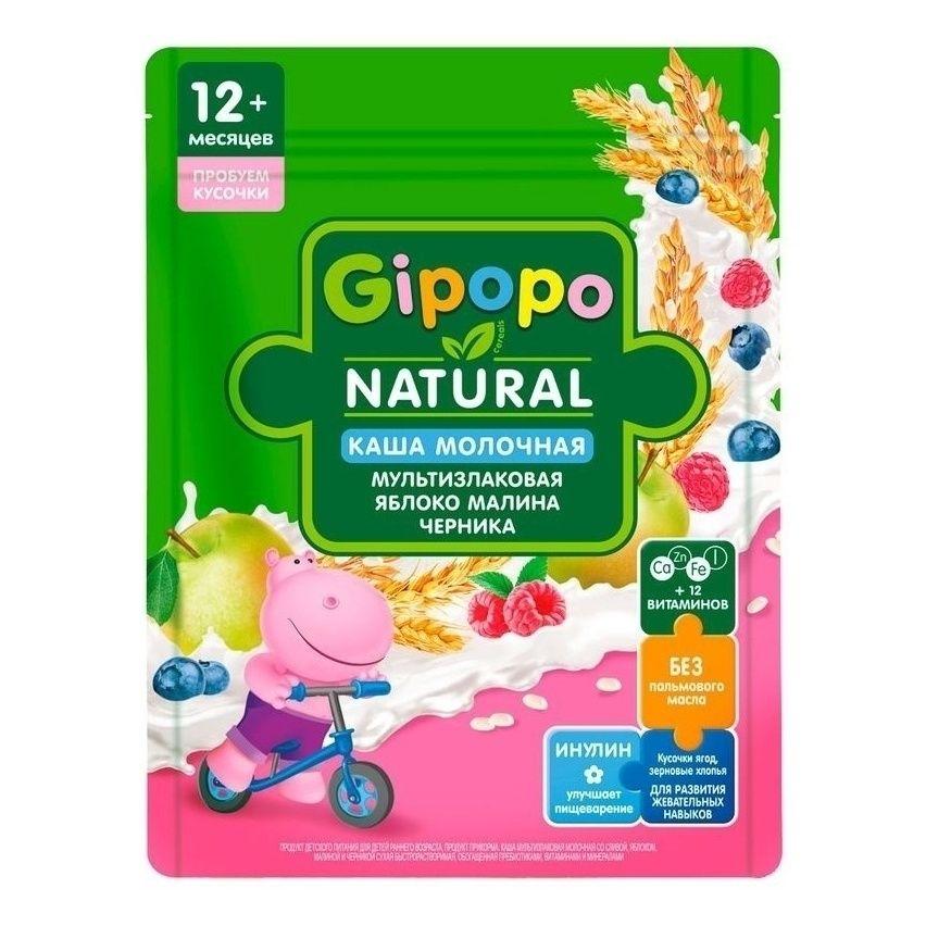 Каша GIPOPO сухая молочная Мультизлаковая с кусоч. слива, яблоко, малина, черника 200 гр., дой-пак