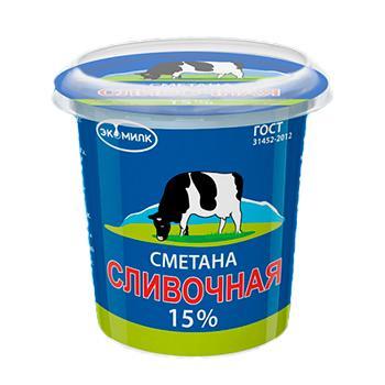 Сметана Экомилк сливочная 20%, 315 гр., ПЭТ