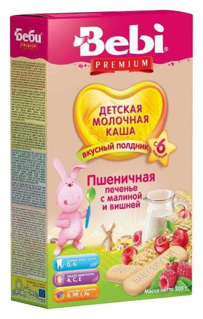 Каша Bebi Premium Пшеничная печенье с малиной и вишней молочная с 6 месяцев